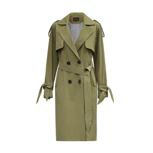 2019 Autumn New Casual Women's Cotton Washed Long Double-breasted Trench Coat Loose Clothing