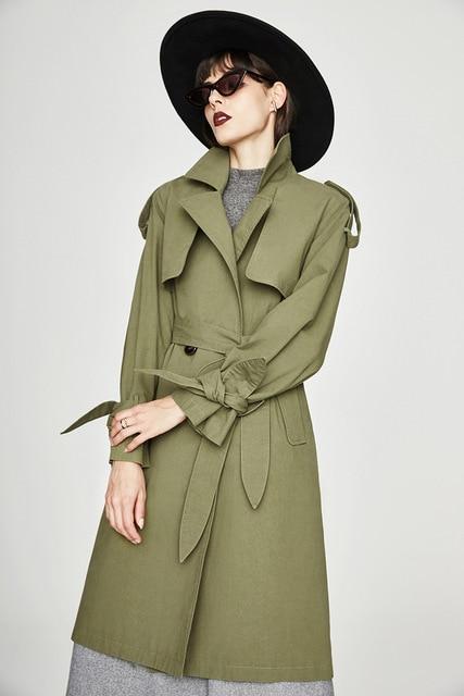 2019 Autumn New Casual Women's Cotton Washed Long Double-breasted Trench Coat Loose Clothing