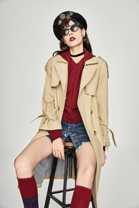 2019 Autumn New Casual Women's Cotton Washed Long Double-breasted Trench Coat Loose Clothing