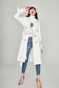 2019 Autumn New Casual Women's Cotton Washed Long Double-breasted Trench Coat Loose Clothing