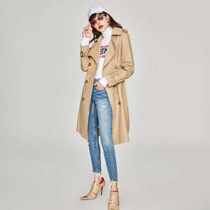 2019 Autumn Fashion Casual Women's Khaki Trench Coat Double Breasted Long Outerwear