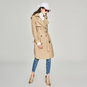 2019 Autumn Fashion Casual Women's Khaki Trench Coat Double Breasted Long Outerwear