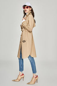 2019 Autumn Fashion Casual Women's Khaki Trench Coat Double Breasted Long Outerwear