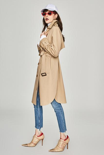 2019 Autumn Fashion Casual Women's Khaki Trench Coat Double Breasted Long Outerwear