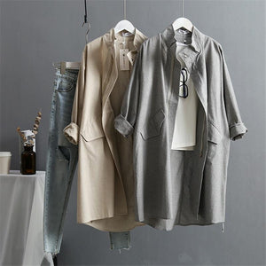 2019 Summer Cotton Linen Women's Trench Coat Korean Version Long Sleeved Loose Women Coats