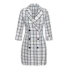 Load image into Gallery viewer, Sexy Plaid Deep V Neck Office Blazer Women Autumn Double Breasted Trench Coat