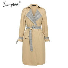 Load image into Gallery viewer, Turn Down Collar Stitching Women Trench Coat Vintage Sash Long Outwear Belted Pocket Ladies Overcoat