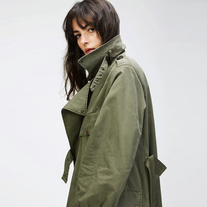 2019 Autumn Women's Casual Trench Coat Cotton Vintage Washed Military Outwear Loose Clothing With Belt