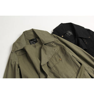 2019 Autumn Women's Casual Trench Coat Cotton Vintage Washed Military Outwear Loose Clothing With Belt