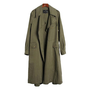 2019 Autumn Women's Casual Trench Coat Cotton Vintage Washed Military Outwear Loose Clothing With Belt