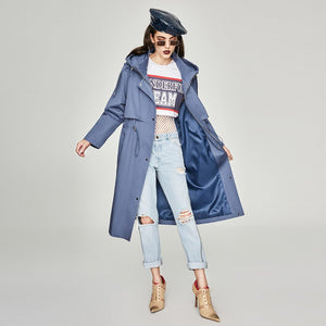 2019 Autumn New Casual Women's Cotton X-Long Hooded Trench Coat