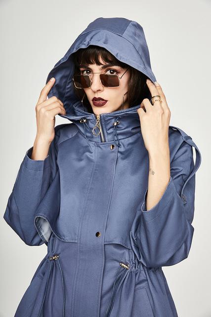 2019 Autumn New Casual Women's Cotton X-Long Hooded Trench Coat