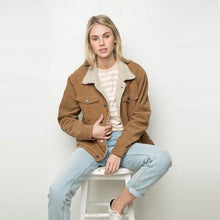 Load image into Gallery viewer, Winter Casual Brown Corduroy Long Sleeve Turn-down Collar Denim Jacket