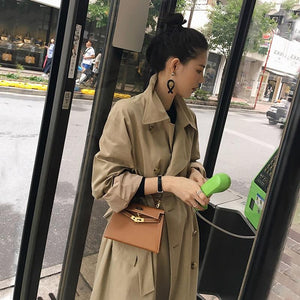 Casual Women's Khaki Trench Coat Long Outerwear Loose Clothes Office Lady Windbreaker With Belt