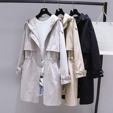 Load image into Gallery viewer, 2019 Spring Autumn Trench Coat Women Casual Adjustable Waist Outwear Female Korean Fashion Hooded Windbreaker