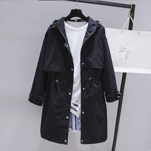 2019 Spring Autumn Trench Coat Women Casual Adjustable Waist Outwear Female Korean Fashion Hooded Windbreaker