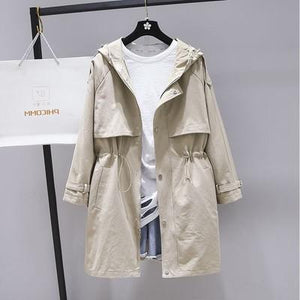 2019 Spring Autumn Trench Coat Women Casual Adjustable Waist Outwear Female Korean Fashion Hooded Windbreaker