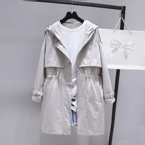 2019 Spring Autumn Trench Coat Women Casual Adjustable Waist Outwear Female Korean Fashion Hooded Windbreaker