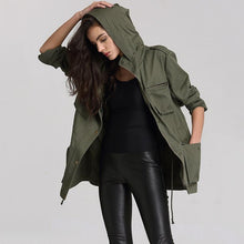 Load image into Gallery viewer, Women Anorak Solid Color Long Sleeved Pockets Zipper Hooded Collar Coat