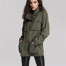 Load image into Gallery viewer, Women Anorak Solid Color Long Sleeved Pockets Zipper Hooded Collar Coat