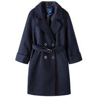 Load image into Gallery viewer, Women Double-Breasted Trench Coat Women&#39;s Wool Blend Coat Slant Pocket Silky Polyester Lined