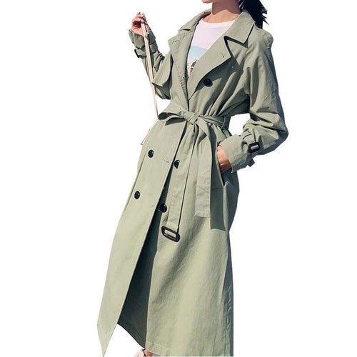 2019 Autumn Women Long Trench Coat With Belt Turn Down Collar Clothes Long Coat Trench Femme
