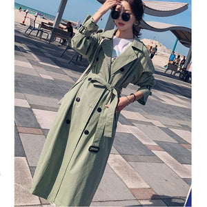 2019 Autumn Women Long Trench Coat With Belt Turn Down Collar Clothes Long Coat Trench Femme