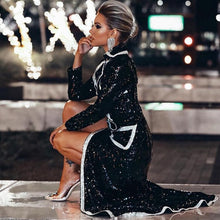 Load image into Gallery viewer, 2019 Women Fashion Trench Coats Black Sequin Deep V Long Sleeve Double Breasted Long Coat