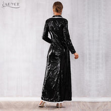 Load image into Gallery viewer, 2019 Women Fashion Trench Coats Black Sequin Deep V Long Sleeve Double Breasted Long Coat