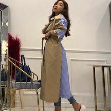 Load image into Gallery viewer, 2019 Striped Patchwork Windbreaker Women Long Sleeve Lace Up Trench Coat Female Autumn Oversized