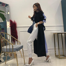 Load image into Gallery viewer, 2019 Striped Patchwork Windbreaker Women Long Sleeve Lace Up Trench Coat Female Autumn Oversized