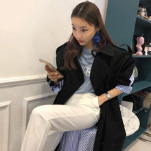 Load image into Gallery viewer, 2019 Striped Patchwork Windbreaker Women Long Sleeve Lace Up Trench Coat Female Autumn Oversized
