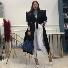 Load image into Gallery viewer, 2019 Striped Patchwork Windbreaker Women Long Sleeve Lace Up Trench Coat Female Autumn Oversized