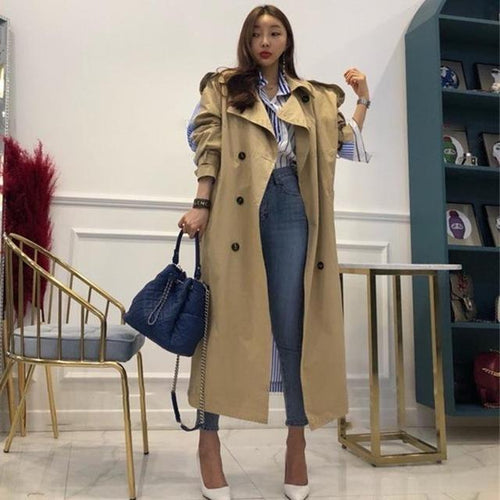 2019 Striped Patchwork Windbreaker Women Long Sleeve Lace Up Trench Coat Female Autumn Oversized