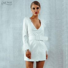 Load image into Gallery viewer, 2019 Winter Women Trench Coats Casual Long Sleeve Sexy Deep V-Neck Feathers Slim Belt White Club Party Coats