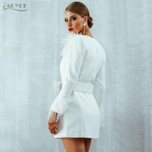 Load image into Gallery viewer, 2019 Winter Women Trench Coats Casual Long Sleeve Sexy Deep V-Neck Feathers Slim Belt White Club Party Coats