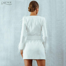 Load image into Gallery viewer, 2019 Winter Women Trench Coats Casual Long Sleeve Sexy Deep V-Neck Feathers Slim Belt White Club Party Coats
