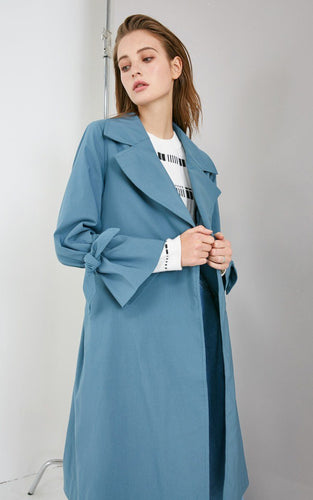 OL Style Concealed Buttons Lace-up Lapel Minimalist Trench Coat