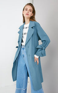 OL Style Concealed Buttons Lace-up Lapel Minimalist Trench Coat