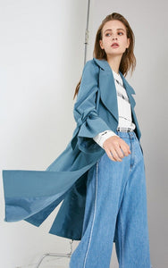 OL Style Concealed Buttons Lace-up Lapel Minimalist Trench Coat