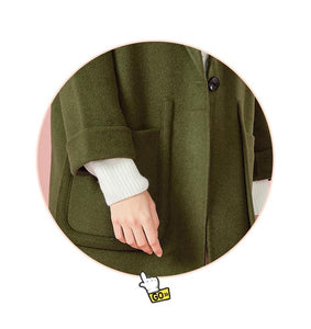 Women Long Wool-Blend Dropped Shoulder Coats Turn-Down Collar Long Sleeve Trench Winter Female Coats Outwear