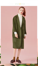 Load image into Gallery viewer, Women Long Wool-Blend Dropped Shoulder Coats Turn-Down Collar Long Sleeve Trench Winter Female Coats Outwear