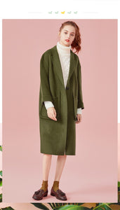 Women Long Wool-Blend Dropped Shoulder Coats Turn-Down Collar Long Sleeve Trench Winter Female Coats Outwear