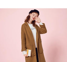 Load image into Gallery viewer, Women Long Wool-Blend Dropped Shoulder Coats Turn-Down Collar Long Sleeve Trench Winter Female Coats Outwear