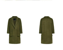 Load image into Gallery viewer, Women Long Wool-Blend Dropped Shoulder Coats Turn-Down Collar Long Sleeve Trench Winter Female Coats Outwear