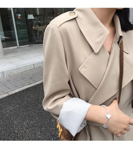 Spring Autumn Maxi Long Women's Loose Trench Coat With Belt Khaki Korean Style Windbreaker Outwear