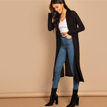 Load image into Gallery viewer, 2019 Black Split Side Longline Plain Long Sleeve Cardigan Women Outerwear Coat Spring Cotton Casual High Street Coats