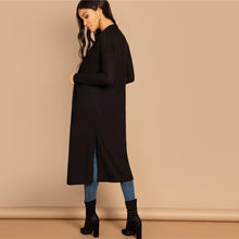 Load image into Gallery viewer, 2019 Black Split Side Longline Plain Long Sleeve Cardigan Women Outerwear Coat Spring Cotton Casual High Street Coats