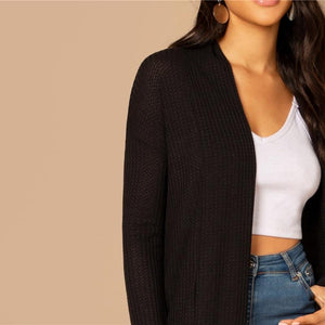 2019 Black Split Side Longline Plain Long Sleeve Cardigan Women Outerwear Coat Spring Cotton Casual High Street Coats