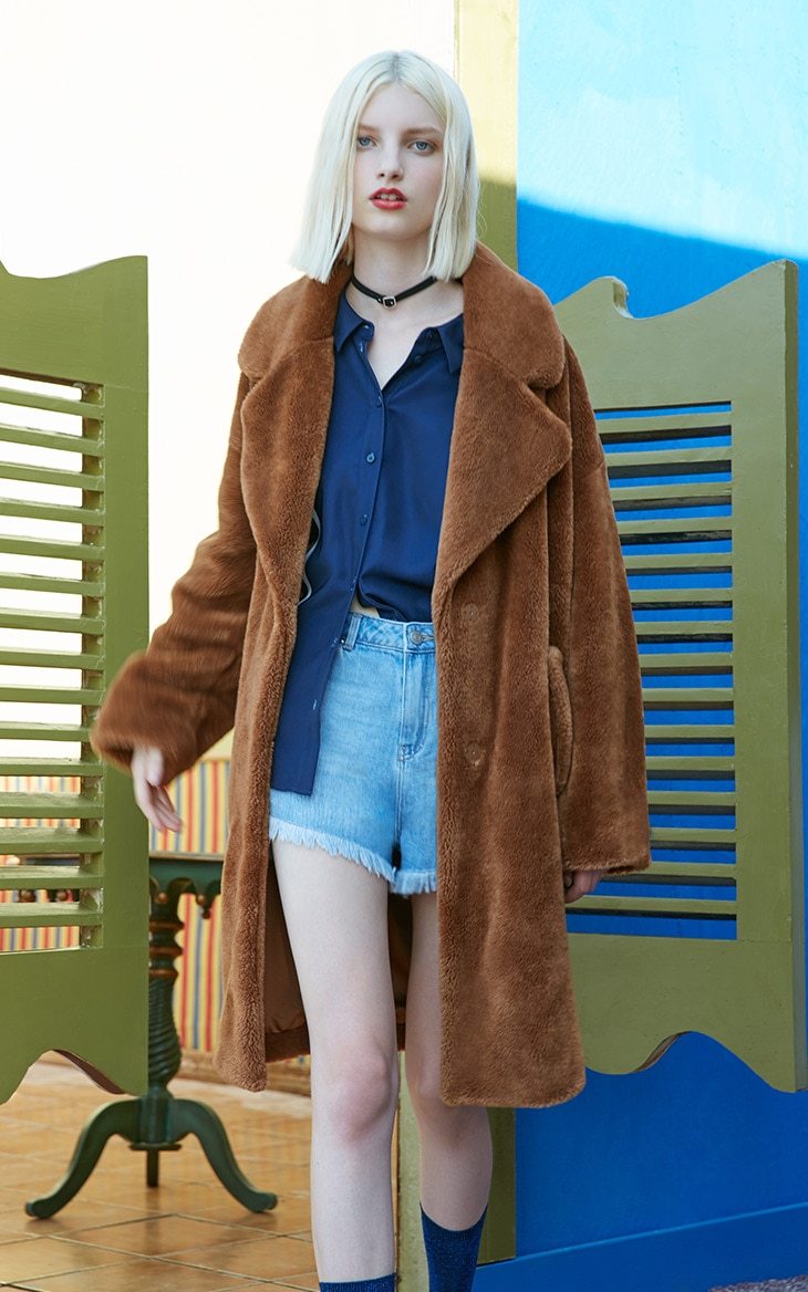 Lapel Drop Solid Shoulder Long Teddy Bear Winter Coat Jacket